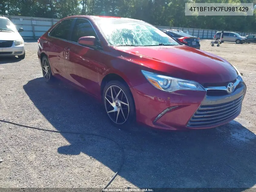 TOYOTA CAMRY 2015, VIN 4T1BF1FK7FU981429