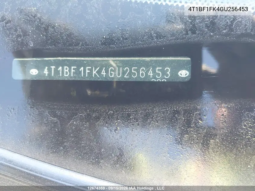 2016 TOYOTA CAMRY VIN 4T1BF1FK4GU256453 — фото 9