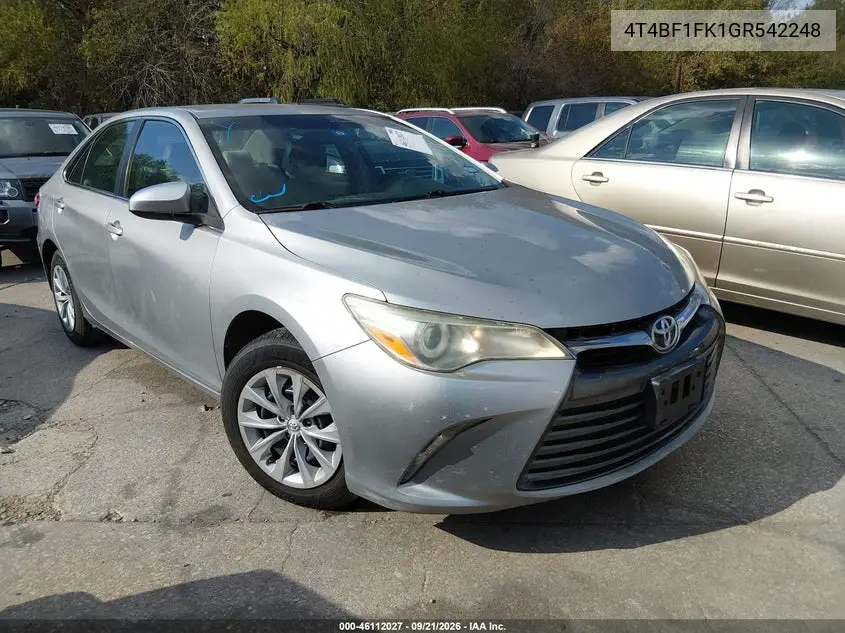 TOYOTA CAMRY 2016, VIN 4T4BF1FK1GR542248