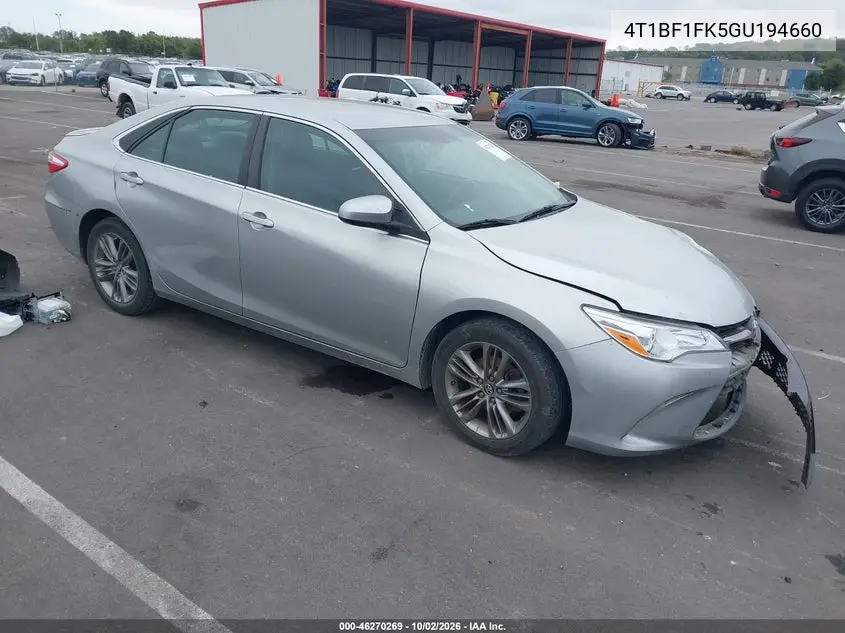 TOYOTA CAMRY 2016, VIN 4T1BF1FK5GU194660