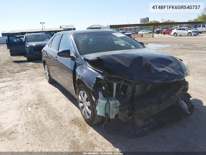 TOYOTA CAMRY 2016, VIN 4T4BF1FK6GR540737