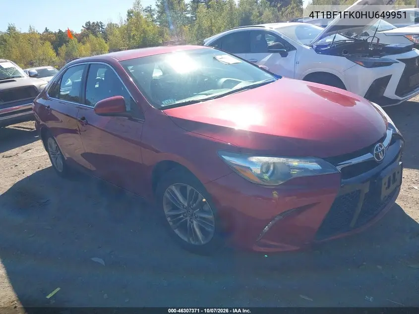 TOYOTA CAMRY 2017, VIN 4T1BF1FK0HU649951