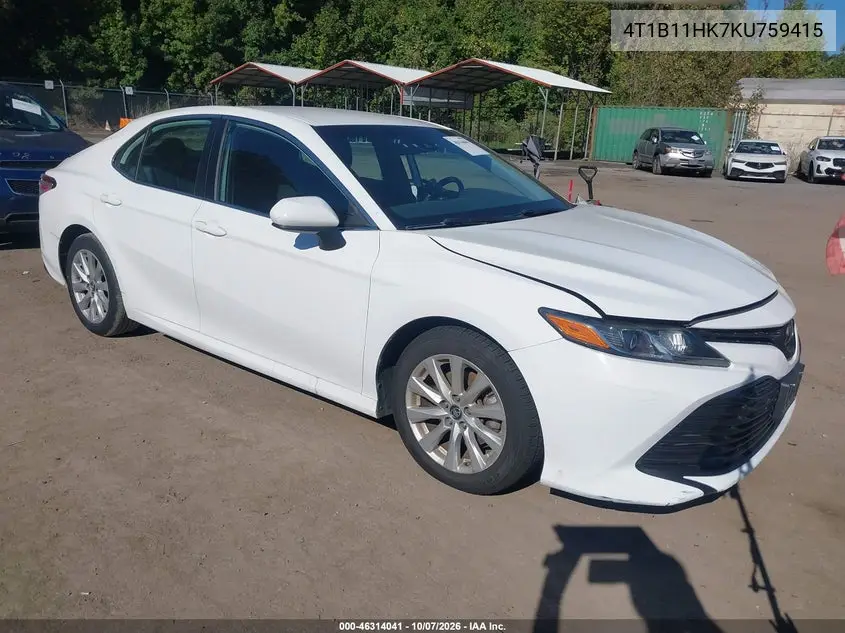 TOYOTA CAMRY 2019, VIN 4T1B11HK7KU759415