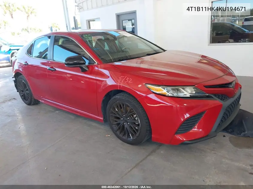 TOYOTA CAMRY 2019, VIN 4T1B11HK4KU194671