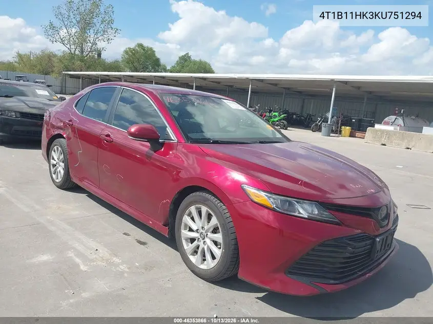 TOYOTA CAMRY 2019, VIN 4T1B11HK3KU751294