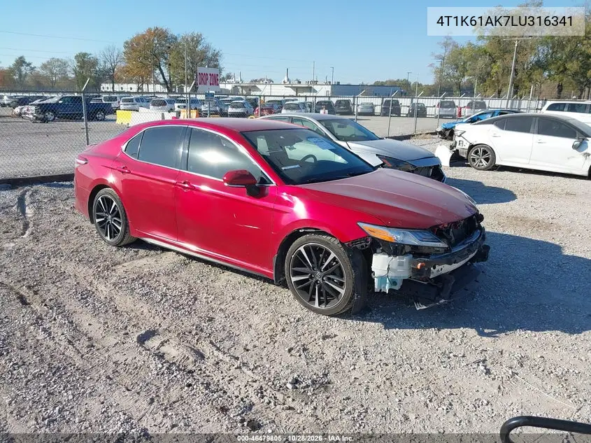 TOYOTA CAMRY 2020, VIN 4T1K61AK7LU316341