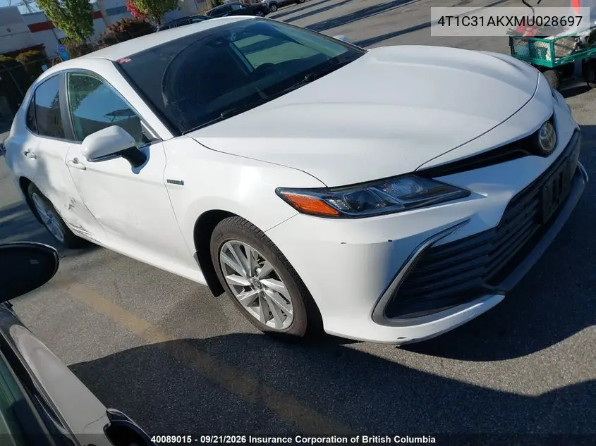 TOYOTA CAMRY 2021, VIN 4T1C31AKXMU028697