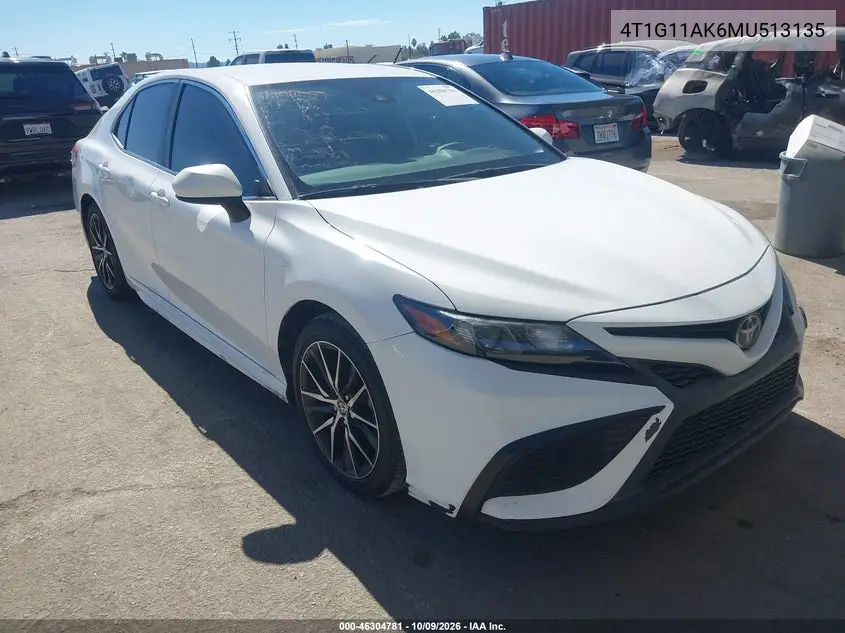 TOYOTA CAMRY 2021, VIN 4T1G11AK6MU513135
