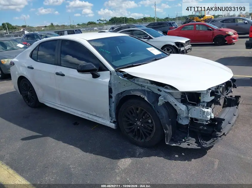 TOYOTA CAMRY 2022, VIN 4T1T11AK8NU033193