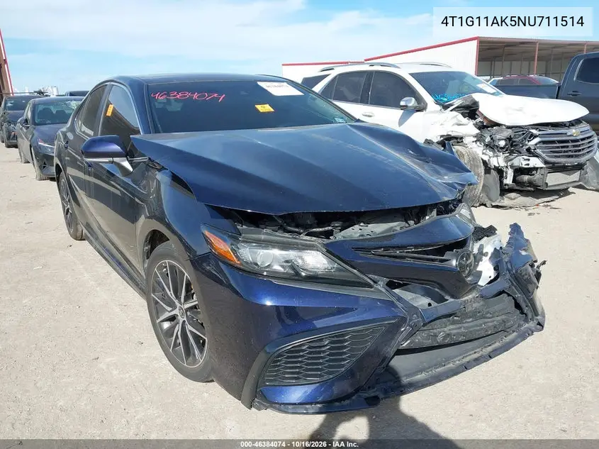 TOYOTA CAMRY 2022, VIN 4T1G11AK5NU711514