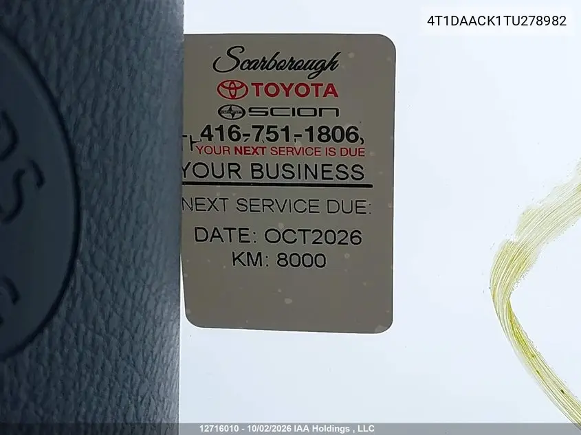2026 TOYOTA CAMRY VIN 4T1DAACK1TU278982 — фото 15