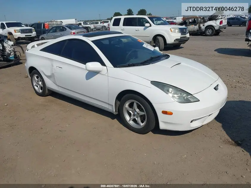 TOYOTA CELICA 2000, VIN JTDDR32T4Y0046278