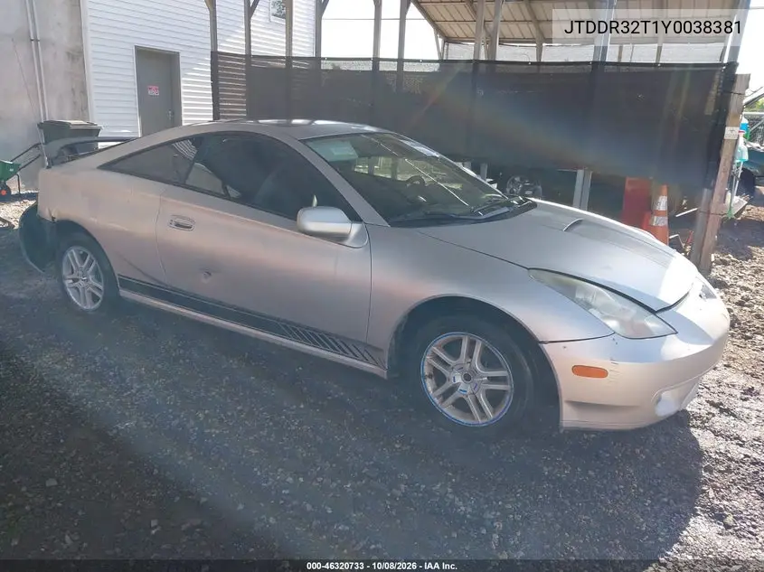 TOYOTA CELICA 2000, VIN JTDDR32T1Y0038381