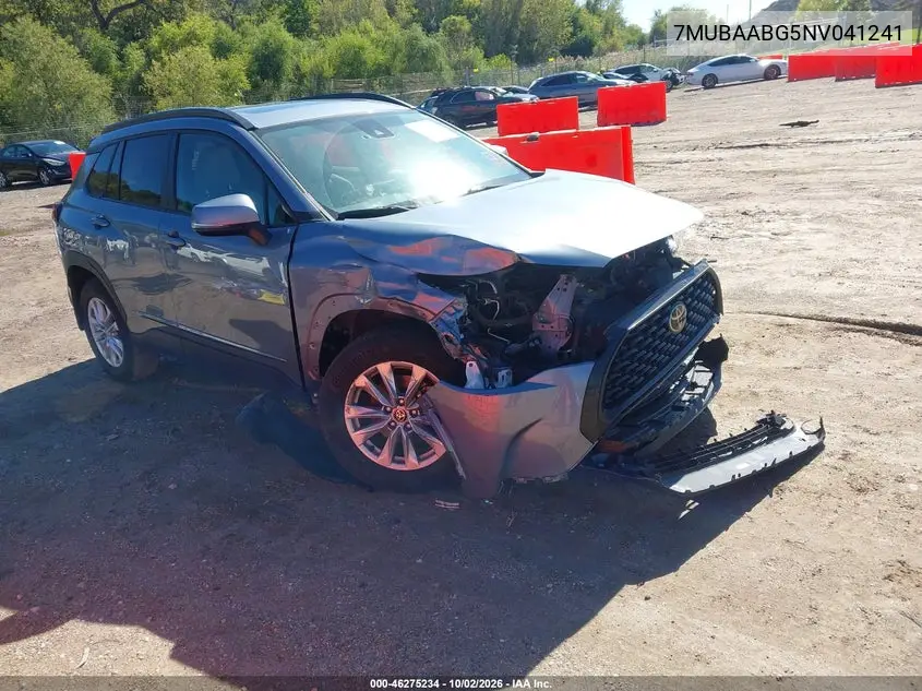 TOYOTA COROLLA CROSS 2022, VIN 7MUBAABG5NV041241