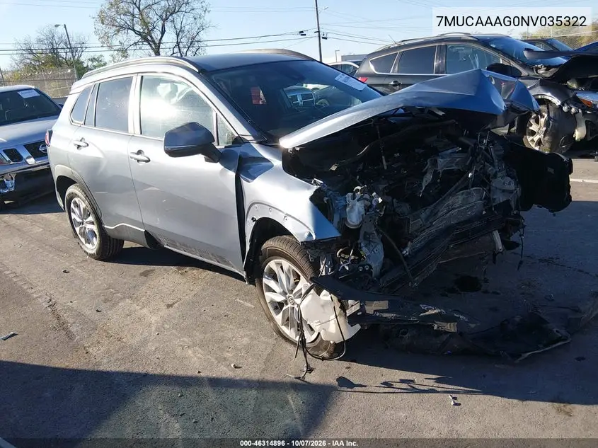 TOYOTA COROLLA CROSS 2022, VIN 7MUCAAAG0NV035322