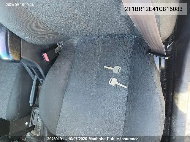 TOYOTA COROLLA 2001, VIN 2T1BR12E41C816083