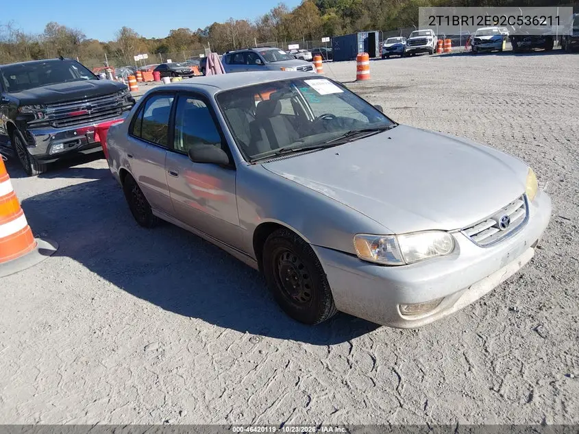 TOYOTA COROLLA 2002, VIN 2T1BR12E92C536211