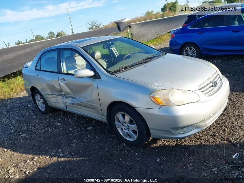 TOYOTA COROLLA 2003, VIN 2T1BR38E93C766576