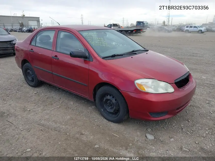 TOYOTA COROLLA 2003, VIN 2T1BR32E93C703356