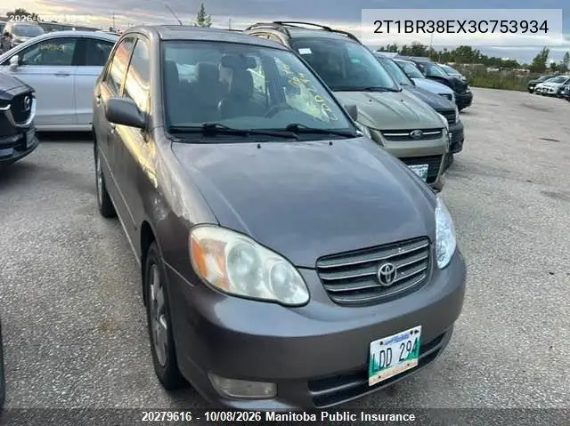 TOYOTA COROLLA 2003, VIN 2T1BR38EX3C753934
