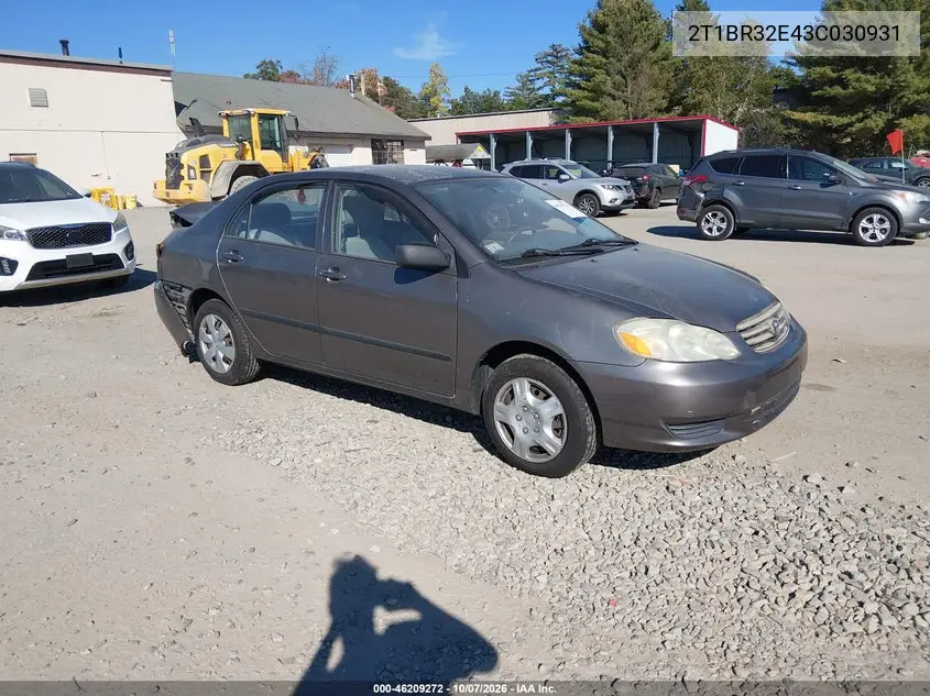 TOYOTA COROLLA 2003, VIN 2T1BR32E43C030931