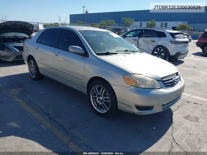 TOYOTA COROLLA 2003, VIN JTDBR32E330030526