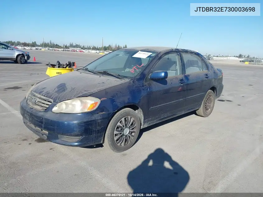 2003 TOYOTA COROLLA VIN JTDBR32E730003698 — фото 2