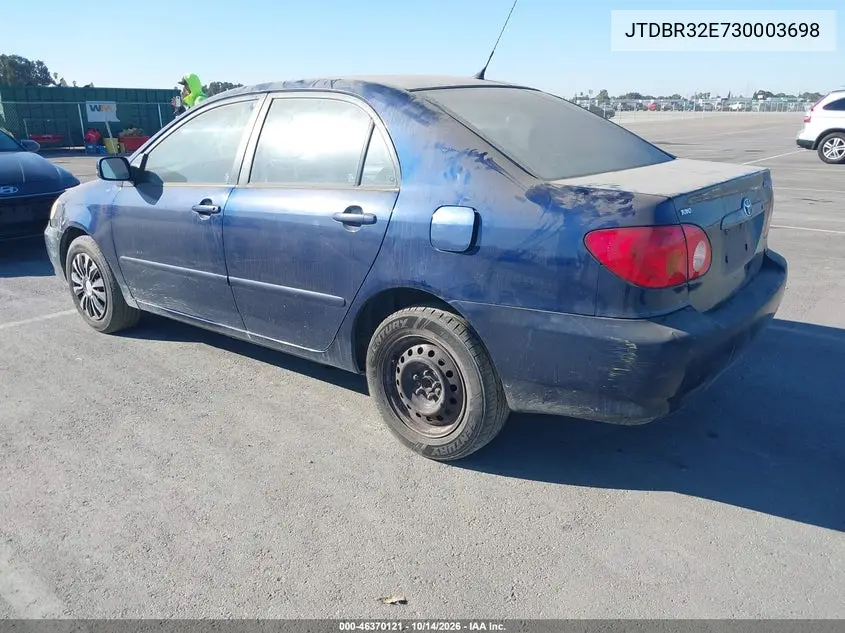2003 TOYOTA COROLLA VIN JTDBR32E730003698 — фото 3