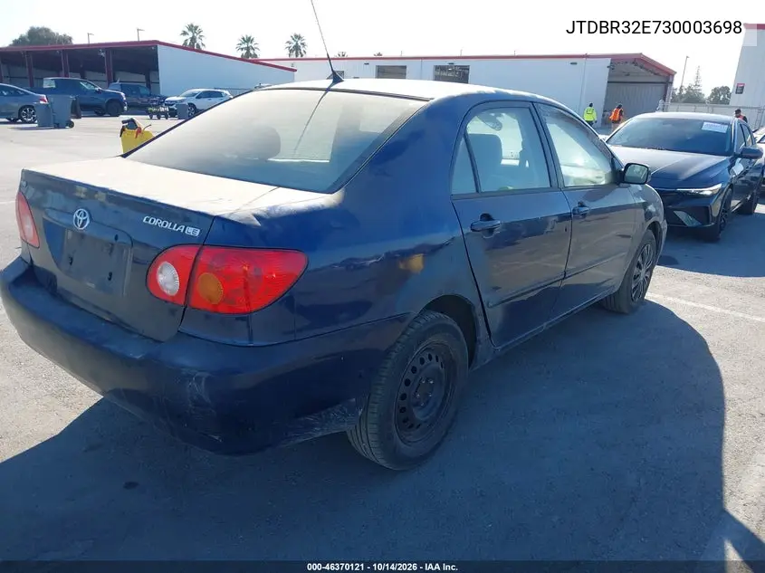 2003 TOYOTA COROLLA VIN JTDBR32E730003698 — фото 4