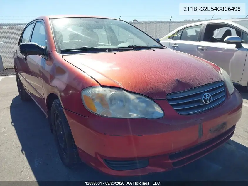 TOYOTA COROLLA 2004, VIN 2T1BR32E54C806498