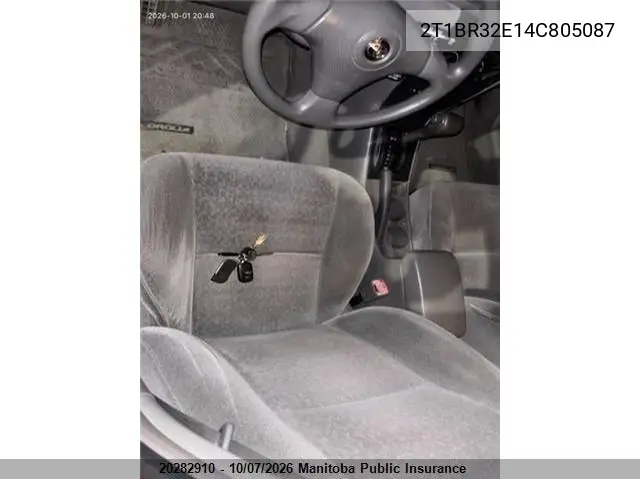 TOYOTA COROLLA 2004, VIN 2T1BR32E14C805087