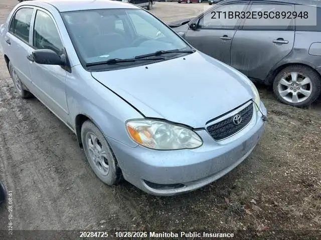 TOYOTA COROLLA 2005, VIN 2T1BR32E95C892948