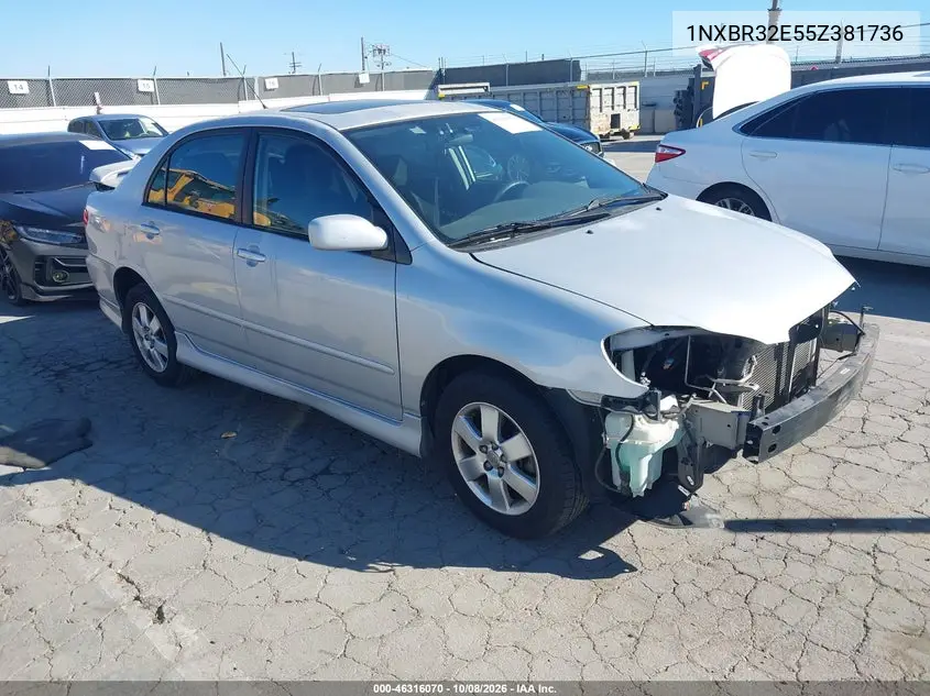 TOYOTA COROLLA 2005, VIN 1NXBR32E55Z381736