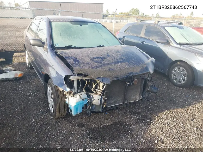 TOYOTA COROLLA 2006, VIN 2T1BR32E86C567743