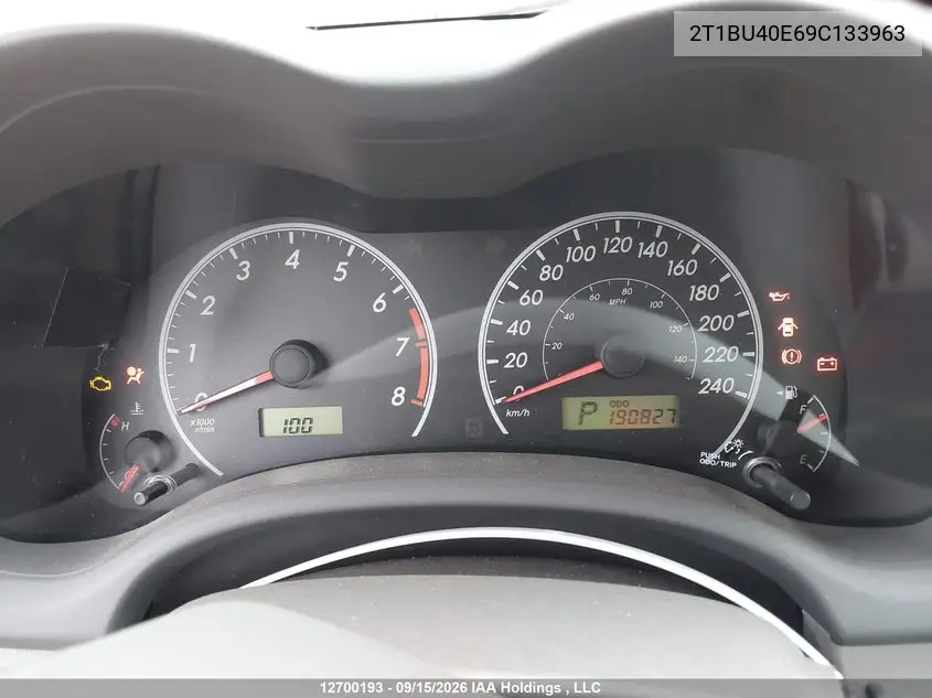 2009 TOYOTA COROLLA VIN 2T1BU40E69C133963 — фото 7