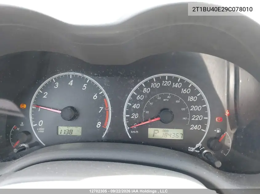 2009 TOYOTA COROLLA VIN 2T1BU40E29C078010 — фото 7