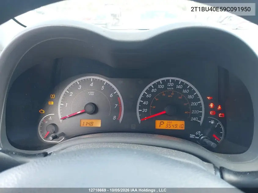 2009 TOYOTA COROLLA VIN 2T1BU40E59C091950 — фото 7