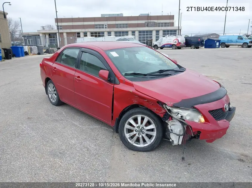 TOYOTA COROLLA 2009, VIN 2T1BU40E49C071348