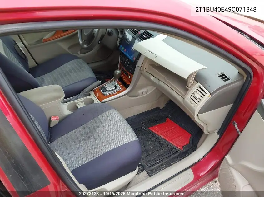 2009 TOYOTA COROLLA VIN 2T1BU40E49C071348 — фото 5