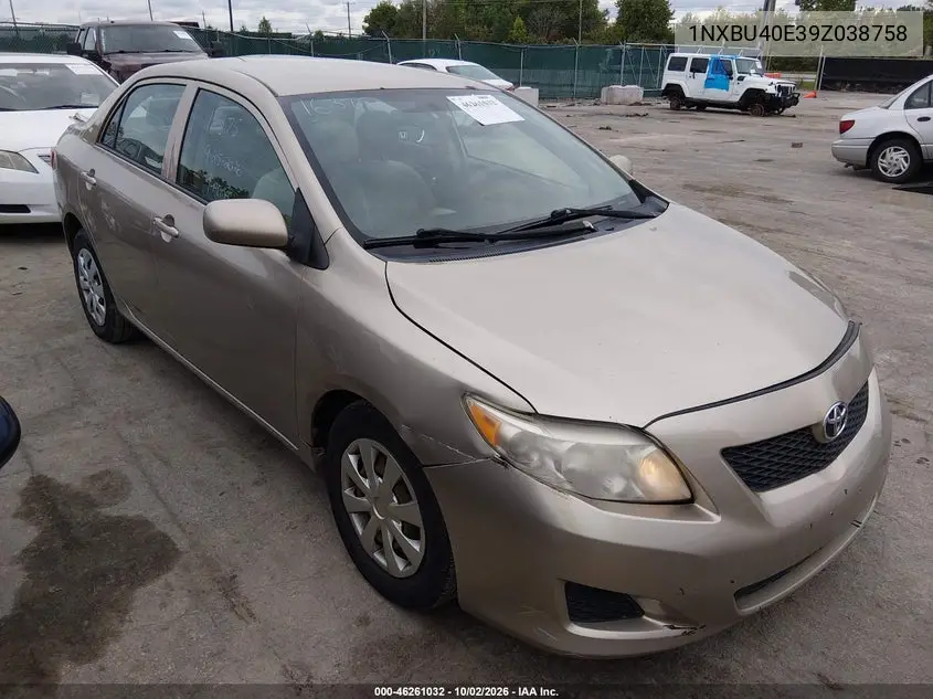 TOYOTA COROLLA 2009, VIN 1NXBU40E39Z038758