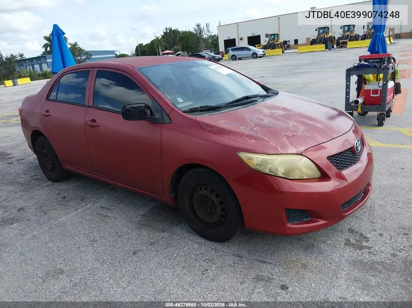 TOYOTA COROLLA 2009, VIN JTDBL40E399074248