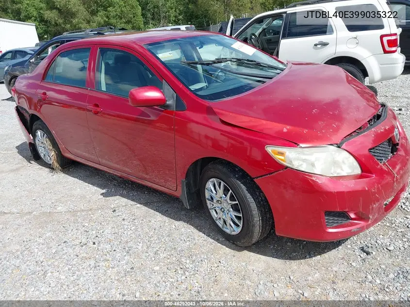 TOYOTA COROLLA 2009, VIN JTDBL40E399035322
