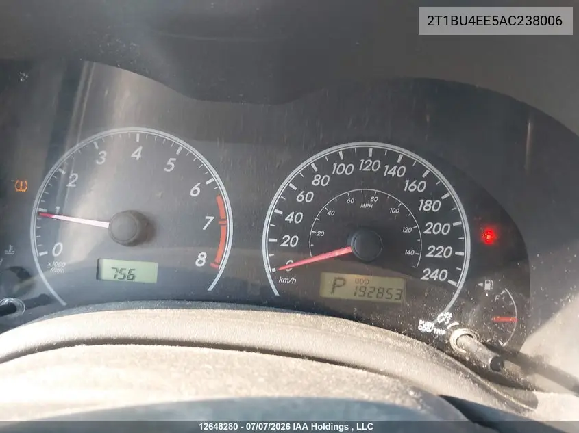 2010 TOYOTA COROLLA VIN 2T1BU4EE5AC238006 — фото 7