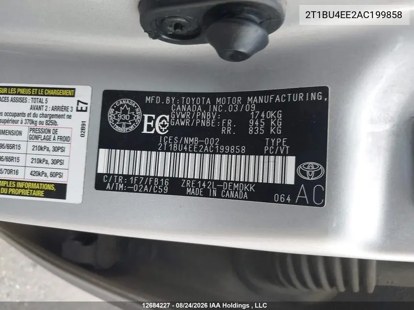 2010 TOYOTA COROLLA VIN 2T1BU4EE2AC199858 — фото 20