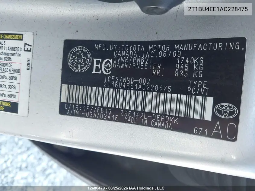 2010 TOYOTA COROLLA VIN 2T1BU4EE1AC228475 — фото 21