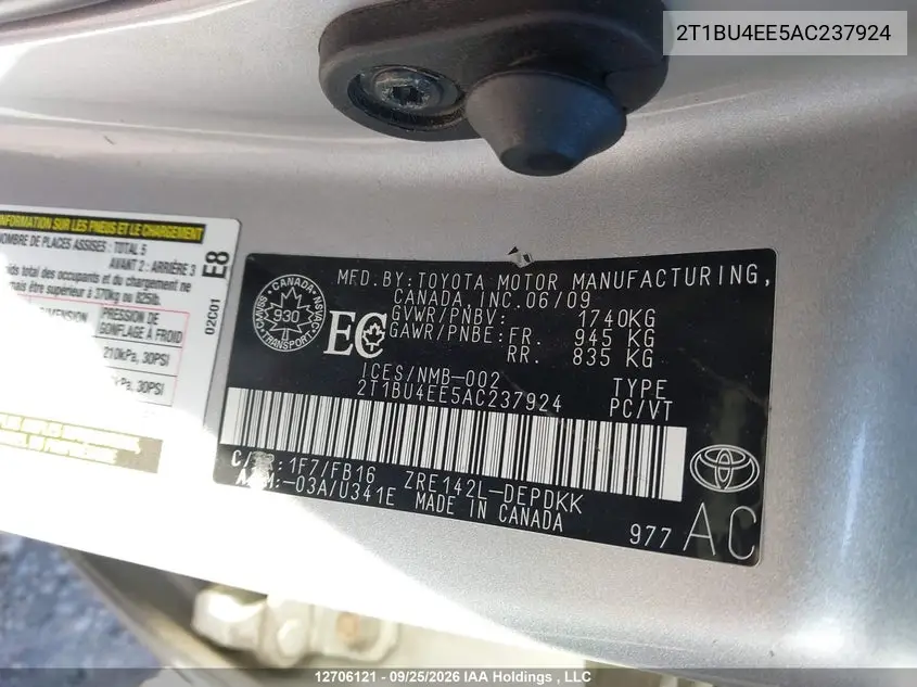 2010 TOYOTA COROLLA VIN 2T1BU4EE5AC237924 — фото 9