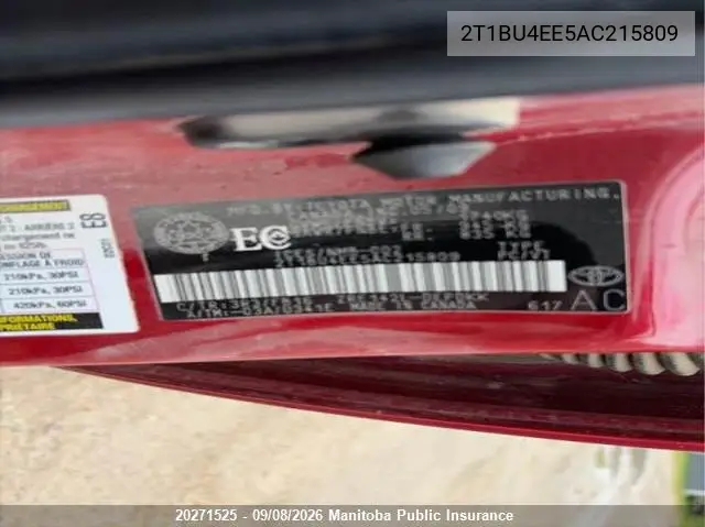 2010 TOYOTA COROLLA VIN 2T1BU4EE5AC215809 — фото 9