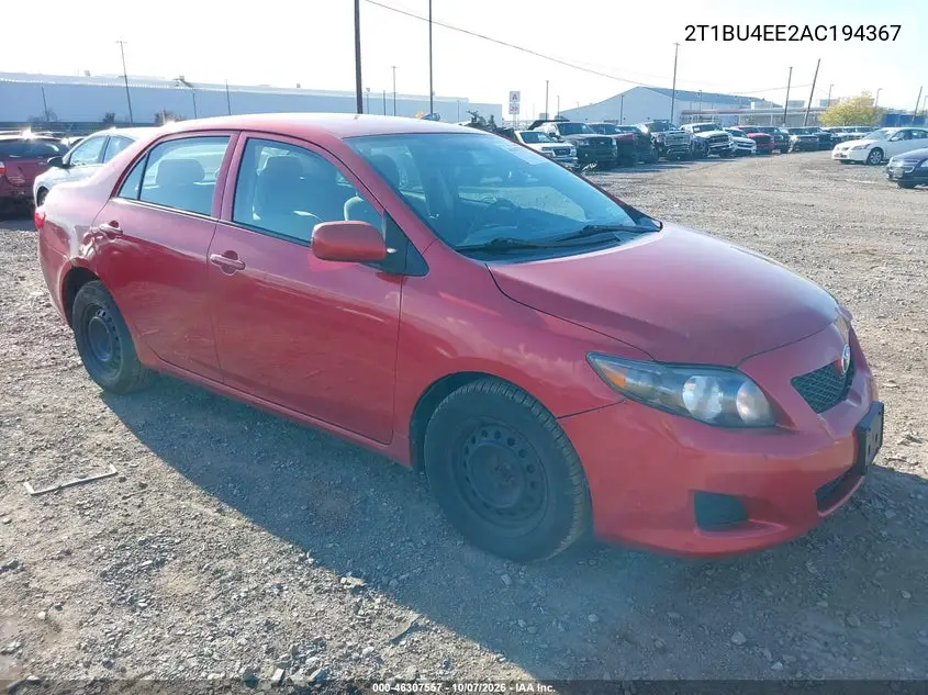 TOYOTA COROLLA 2010, VIN 2T1BU4EE2AC194367