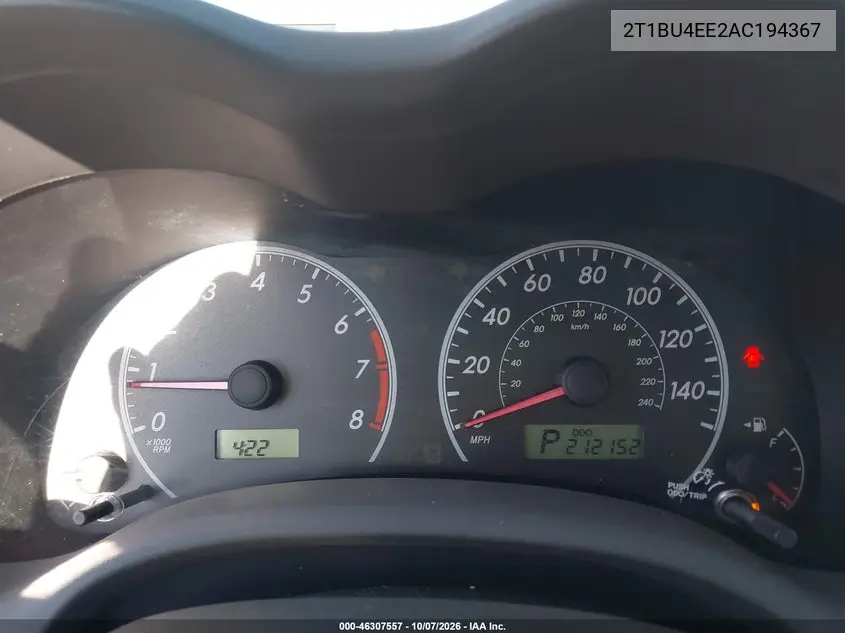 2010 TOYOTA COROLLA VIN 2T1BU4EE2AC194367 — фото 7