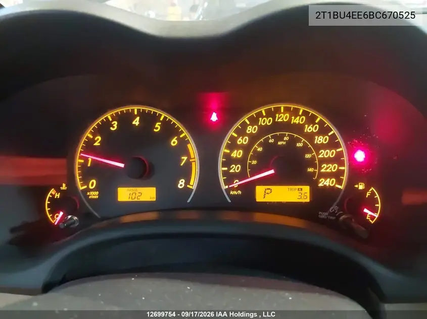 2011 TOYOTA COROLLA VIN 2T1BU4EE6BC670525 — фото 7